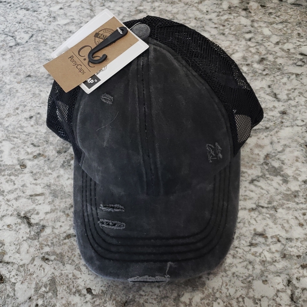 Black distressed criss cross CC baseball cap